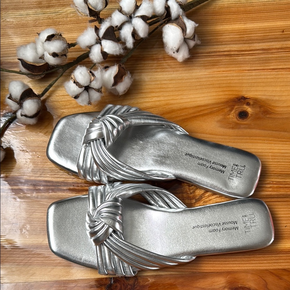 Time and Tru Metallic Silver Knot Sandals